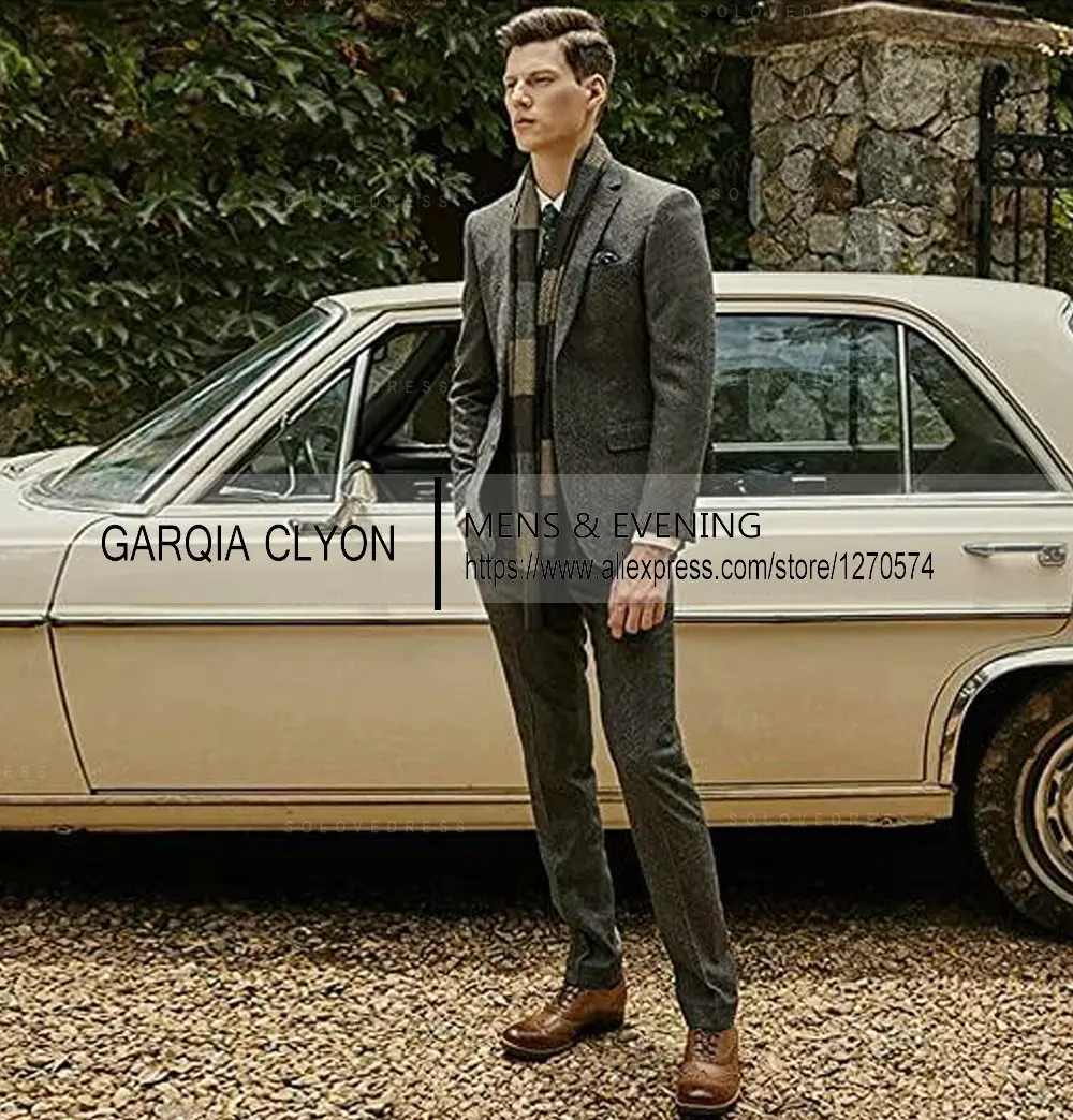 2024 Tweed Men Suits 3 Pieces Formal Business Suit Set Custom Gentle-Mens Groom Wedding Dress Blazer Suits(Jacket+Pants+Vest)