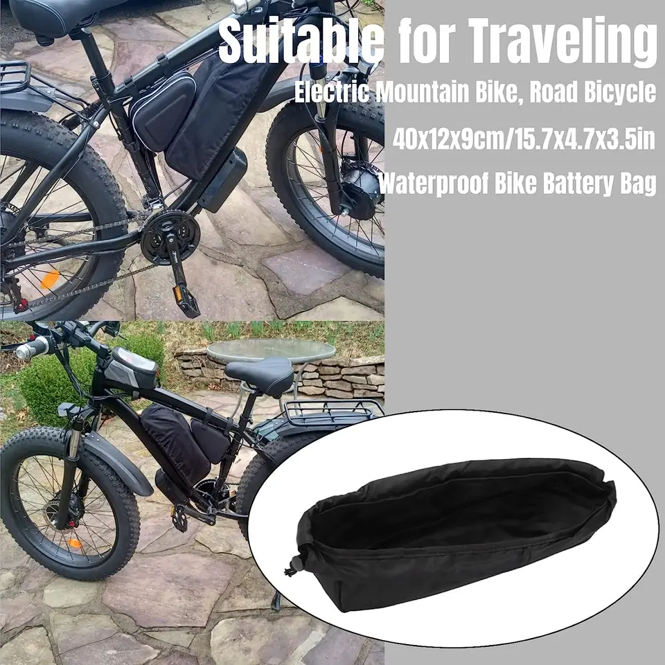 Waterproof E-Bike Battery Cover – 1680D Oxford Cloth, Black, 15.7x4.7x3.5in, Dust & Mud Protection For Electric Bike Batteries