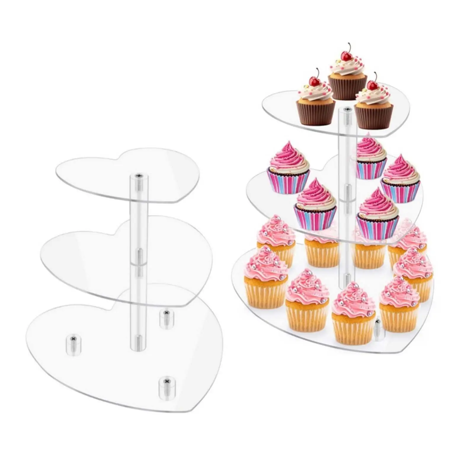 Heart Shaped Cake Stand with Base Three Tier Candy Display Plate Cake Shelf for Countertop Table Wedding Anniversary Decoration