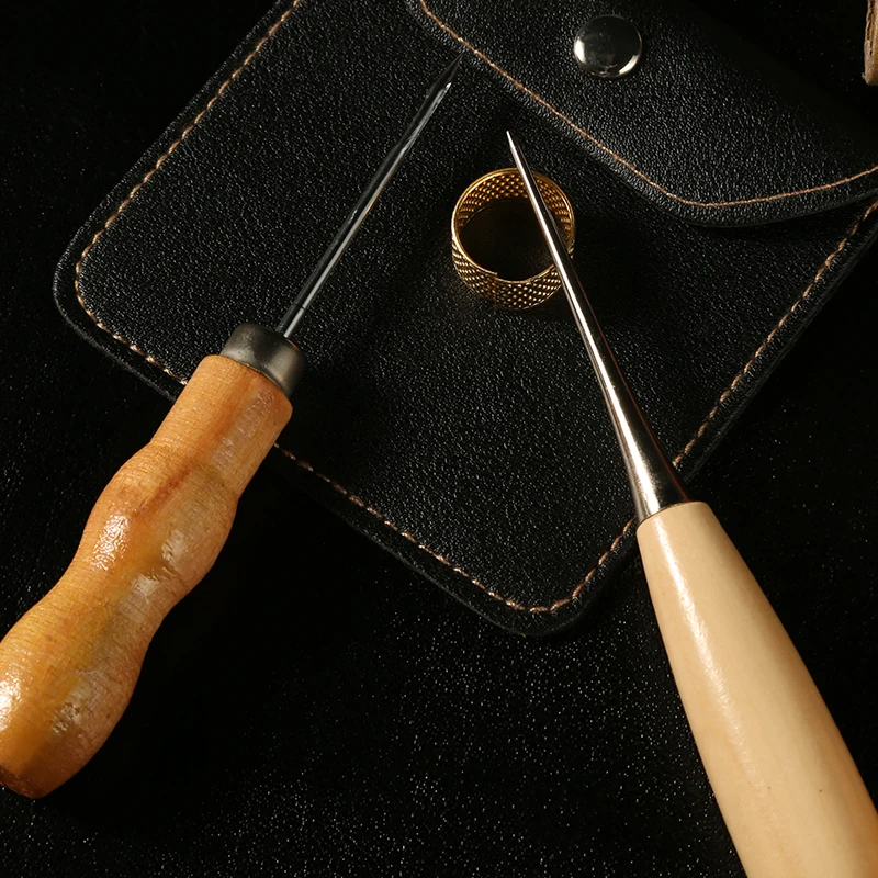 Poinçon 4 En 1 Avec Poignée En Bois Pour Le Travail Du Cuir, Kit De Couture, Outil De Travail Du Cuir Avec Poignée En Bois Pour Poinçonner, Coudre Et Réparer Le Cuir