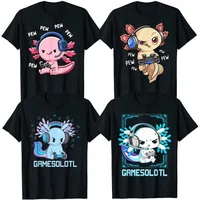 Axolotl Gaming Kids Boys Girls Kawaii Anime Video Game Pew Gamer T-Shirt Gift Cute Gamesolotl Graphic Tee Tops Teens Clothes 1