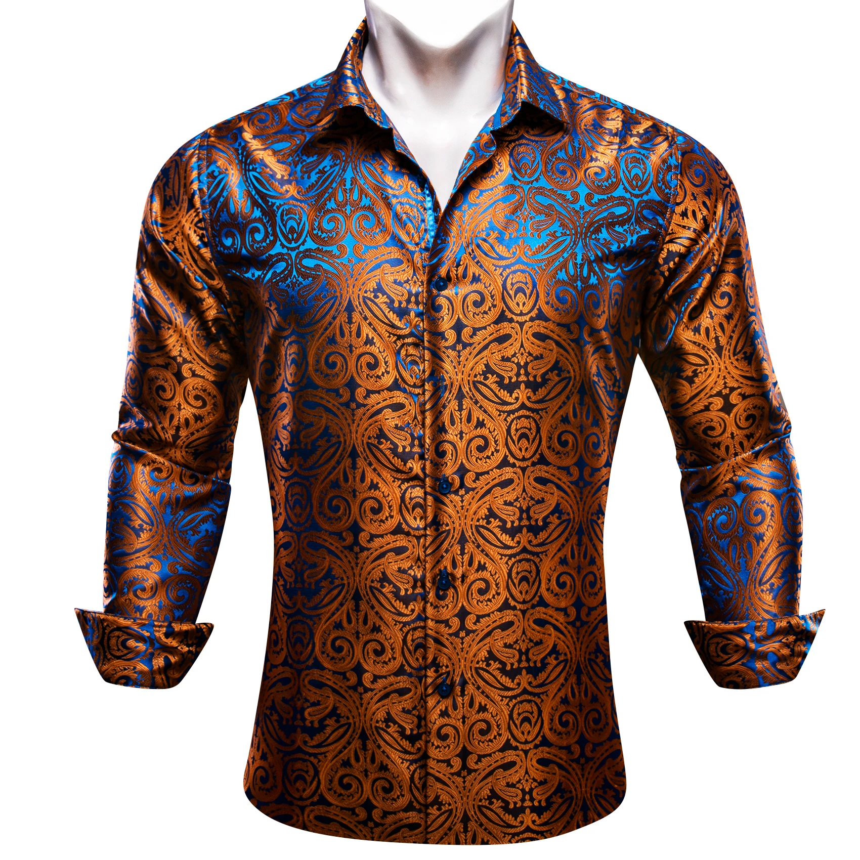 Luxe Shirts Voor Mannen Lange Mouwen Zijde Goud Blauw Wit Zwart Rood Groen Paars Zilver Geborduurde Casual Blouses Revers