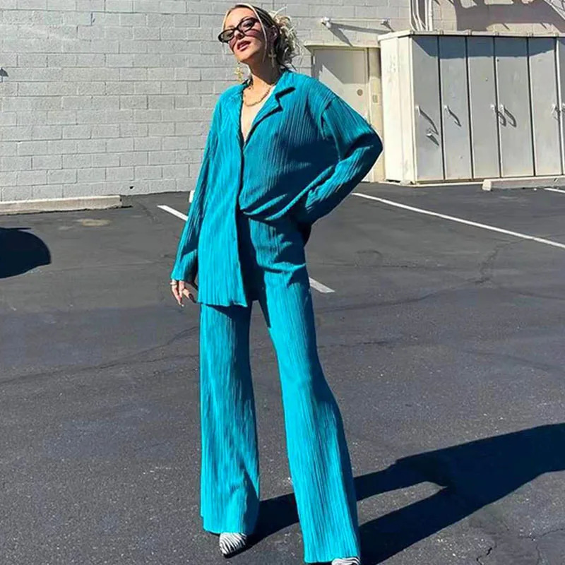 

Spring Casual Loose New Trousers Summer Pleated Wide Leg Pants Women's Pants Office Lady Elegant Long Palazzo Pants New 21944