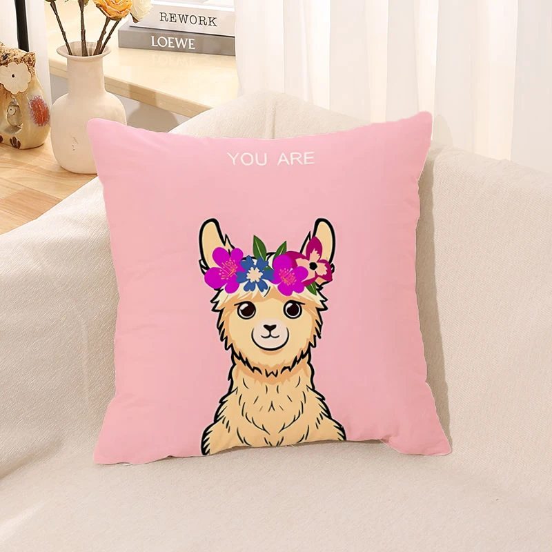 

Pillowcase Square Pillow Cover Car Pillowcases for Pillows Cute Alpaca Cushions Home Decor Decorative Sofa 45x45 Cushion Covers