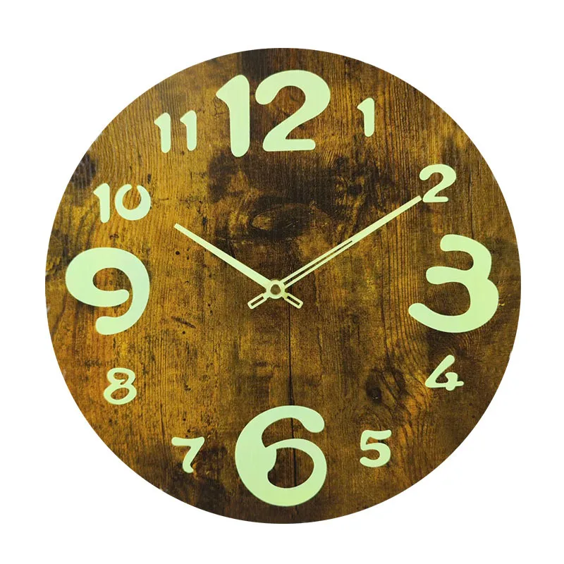 

30CM fire grain luminous wall clock Creative circular wooden clock quiet environmental clock