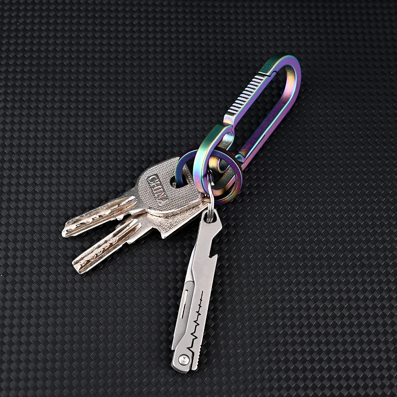 티타늄 합금 소형 접이식 미니 나이프(병따개, 날카로운 유틸리티 나이프, 열쇠고리, 택배 개봉 도구 포함)