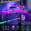 L-shaped Standing Desk with LED Lights and Power Outlets, Dual Motor Height Adjustable, Monitor Stand and Keyboard Tray 4