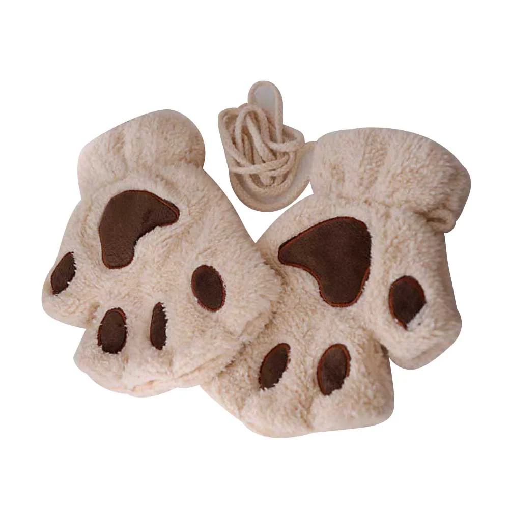 

19 X16cm Gloves Short Without Finger Half Cat Paw Plush Fingerless Men and Women Mittens