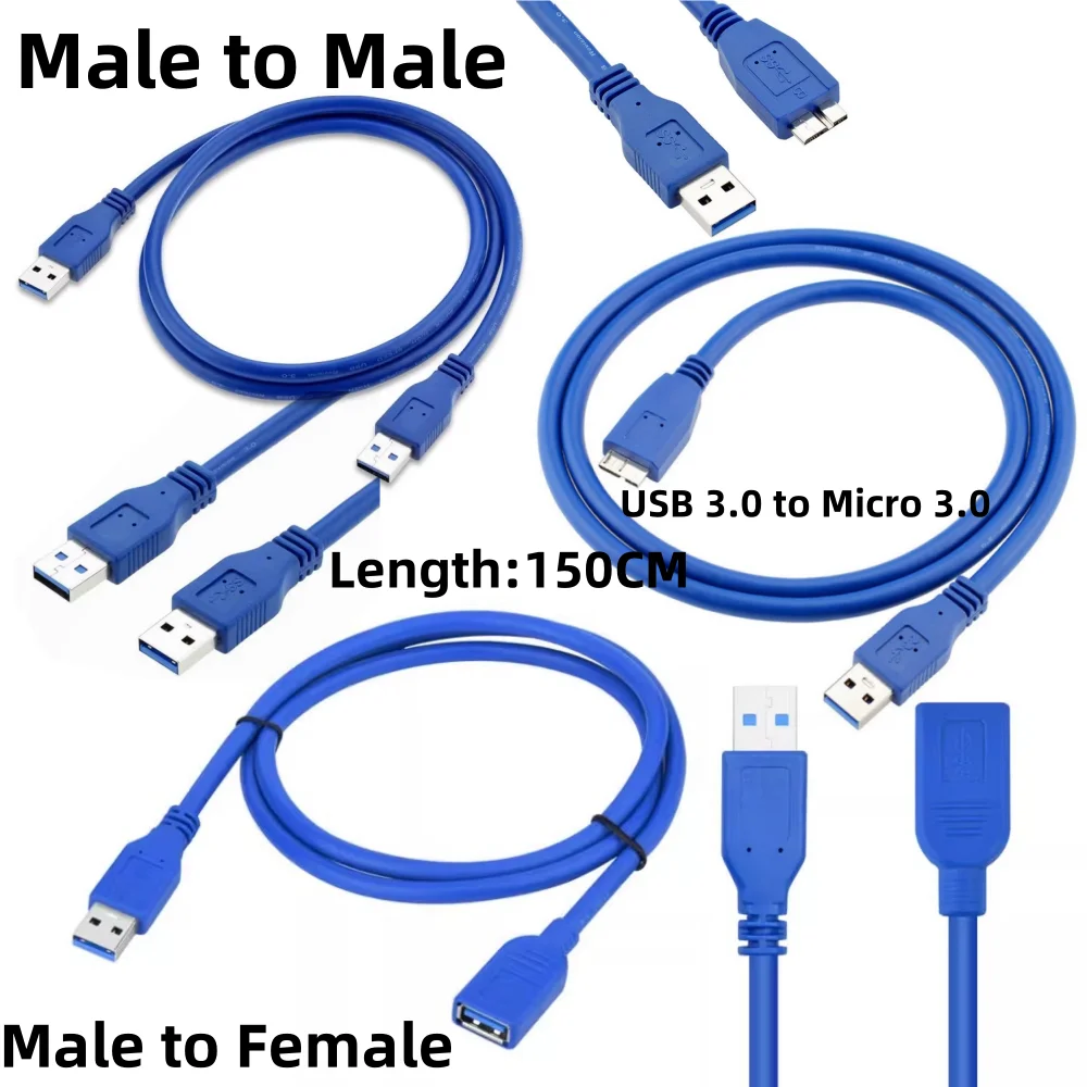 

150CM USB 3.0 A Male AM to USB 3.0 A Female AF USB3.0 Extension Cable Extension Data Sync Cord Cable for Laptop PC Gamer Mouse