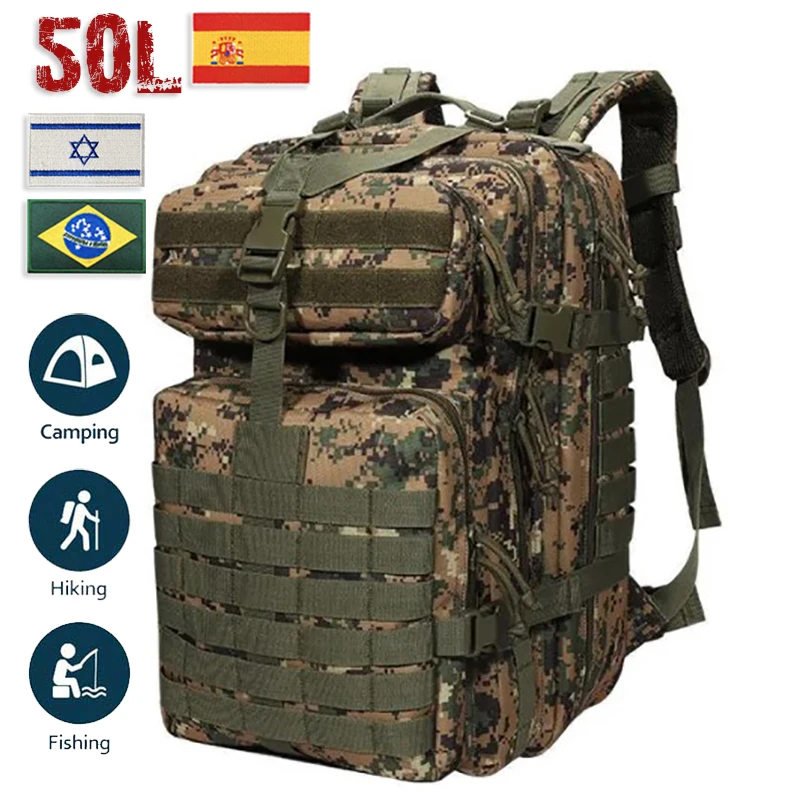 

Military Backpack 50L Large Capacity Camping Man Rucksacks Tactical Hunting Nylon Bags For Sport Trekking Waterproof Pack