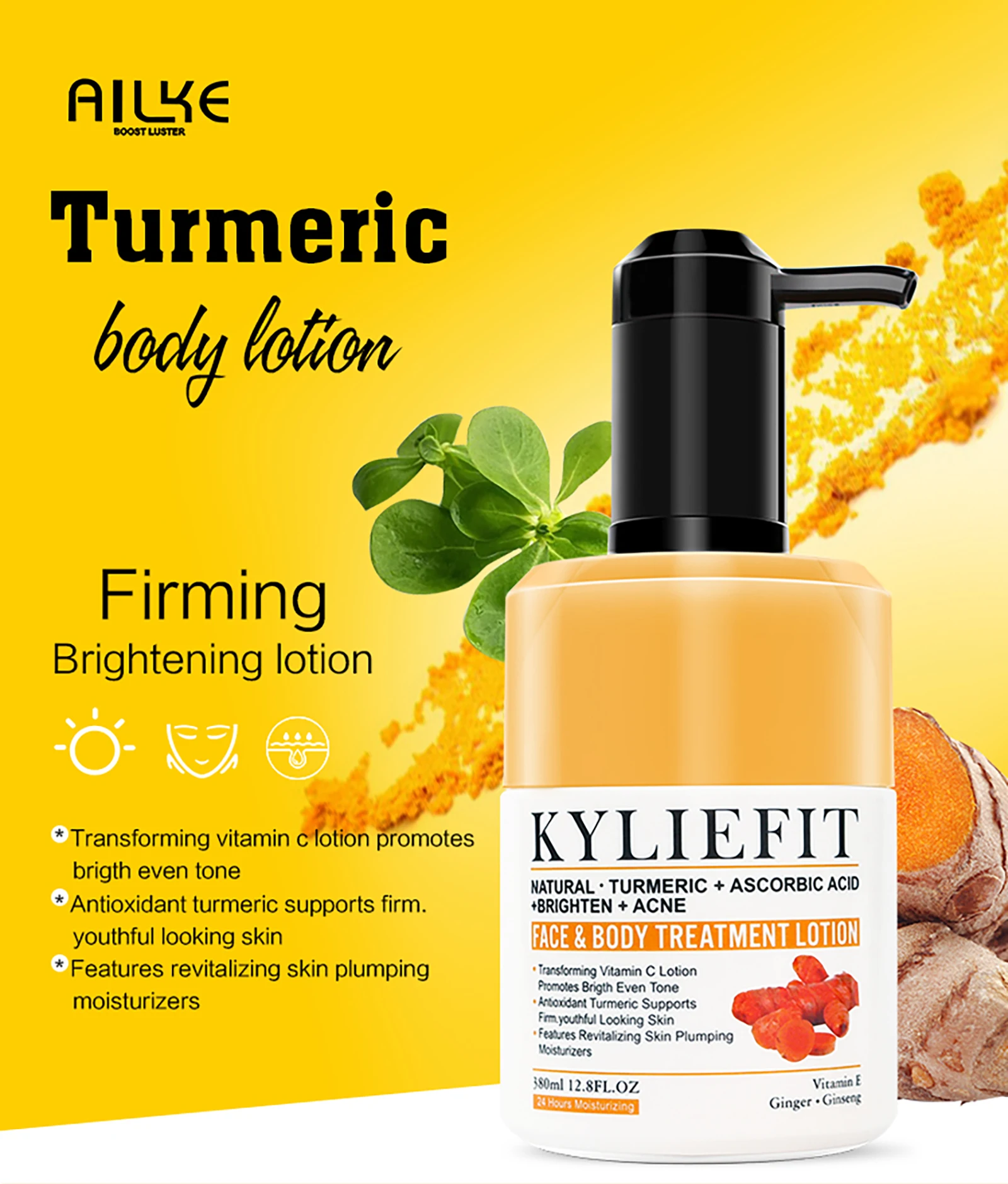 AILKE Organic Turmeric Lightening Skin Care Set, Reduce Acne, Improve Dullness, Hydration, Exfoliate, Clean and Smooths Skin