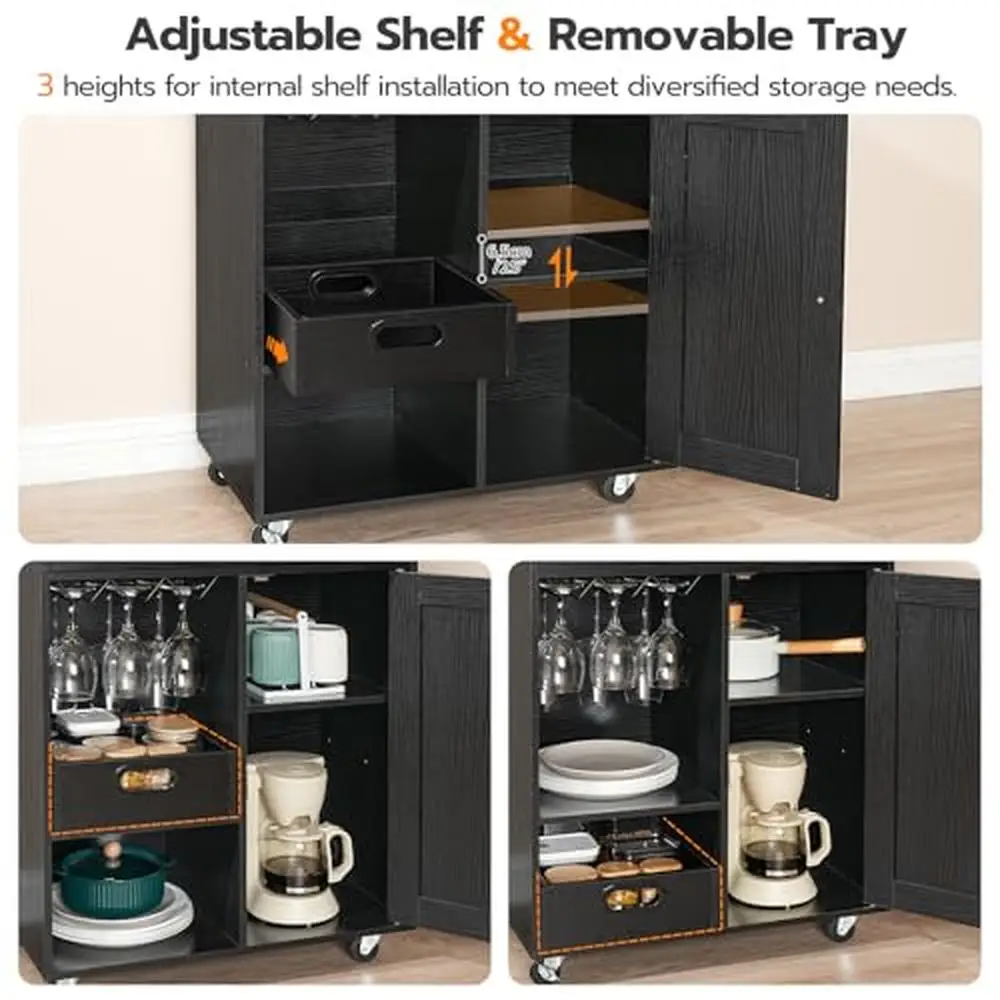 Rolling Kitchen Island Cart with Power Outlet and Handy Socket Ample Storage Space and Wine Glass Rack Sturdy Structure kitchen storage cart