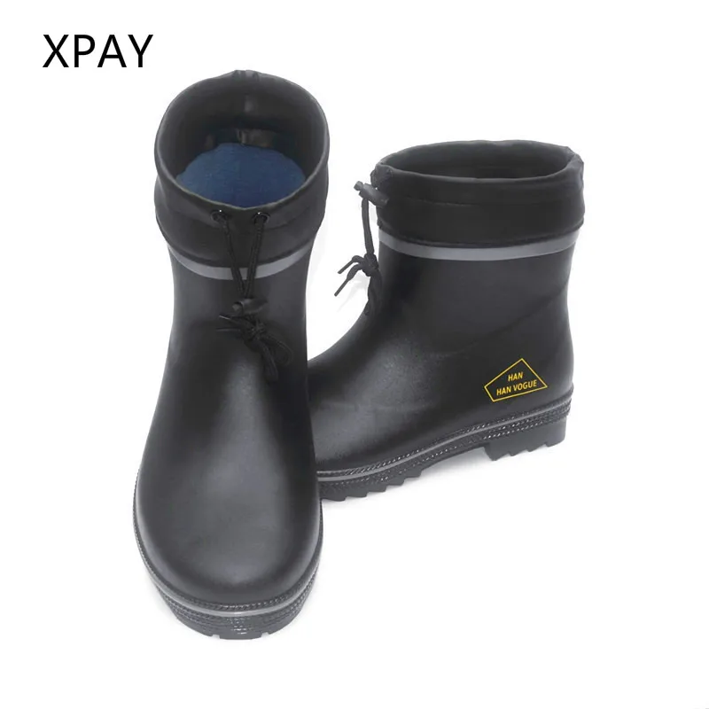 Botas de lluvia cortas de goma para hombre, zapatos de pesca impermeables,  cómodos, a la moda, color negro| | - AliExpress
