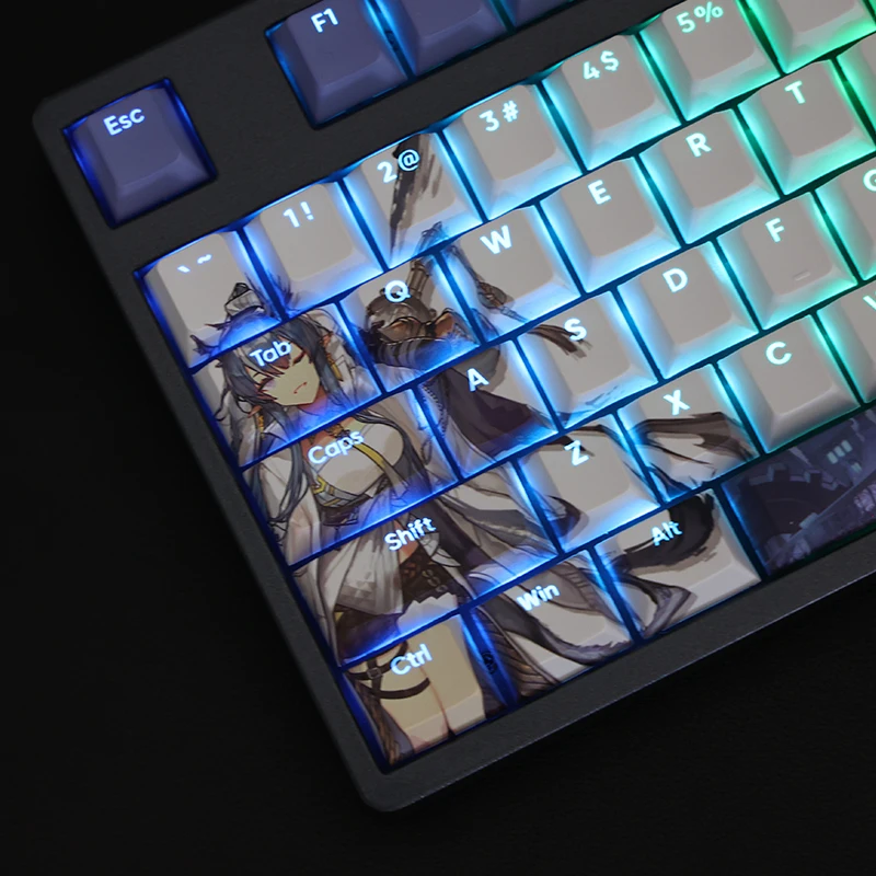 Anime Cartoon Anime Gaming Key Caps Pbt Lados Dye Subbed Keycaps Cherry Profile Keycap Backlit para Arknights Ling 108 Chaves Set - Imagem 3