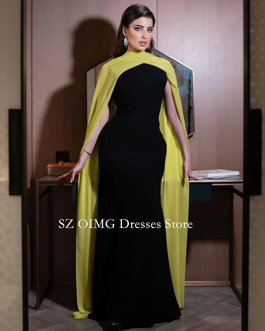 

OIMG O-Neck Black Crystals Women Vintage Prom Dresses Sleeveless Floor Length Satin Evening Gowns 2024 Formal Party Dress