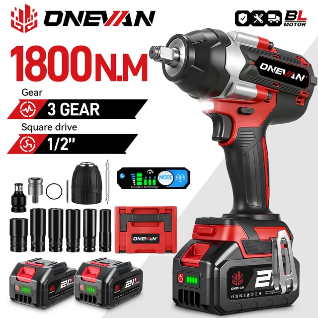 ONEVAN 1800N.M clé à chocs électrique sans brosse 1/2 pouces batterie Lithium-Ion outil électrique sans fil pour Makita 18V batterie broche 1