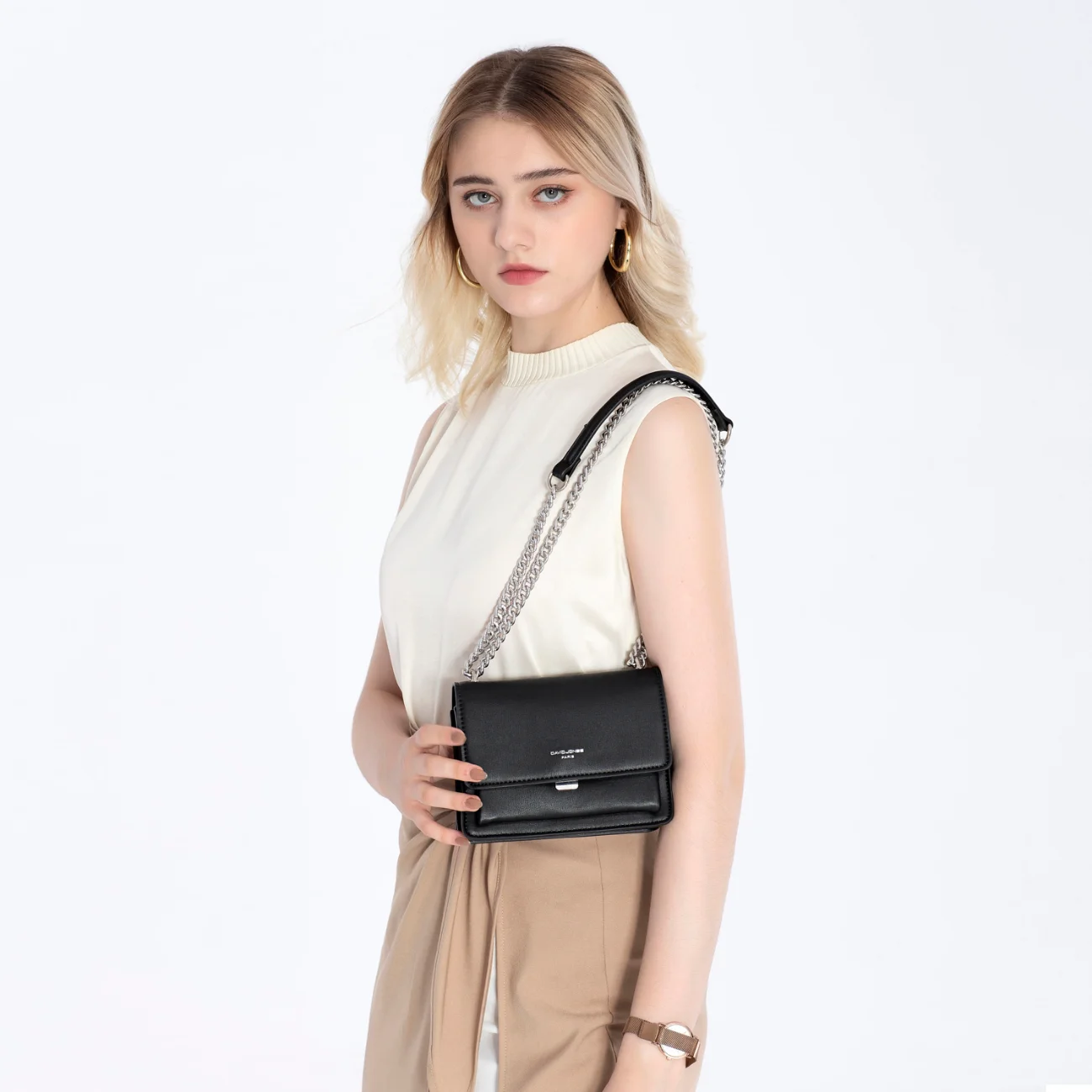 David Jones Luxury Designer Genuine Bags Leather Chain Women Handbags