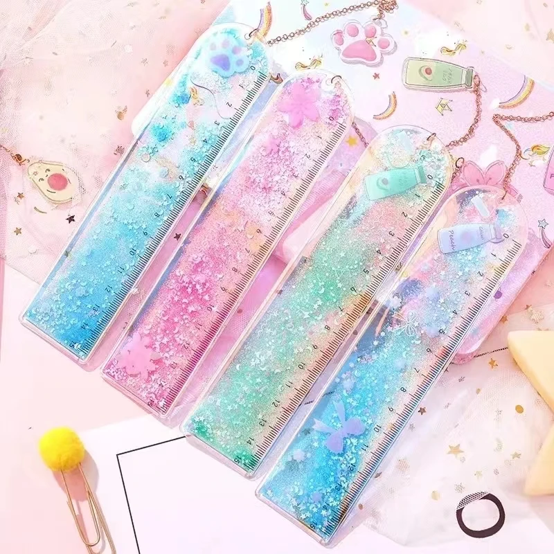 Kawaii Avocado Cat Bookmarks Multifunction 15 Cm Ruler Pendant Glitter Book Mark for Kids Gift School Office Supplies Stationery