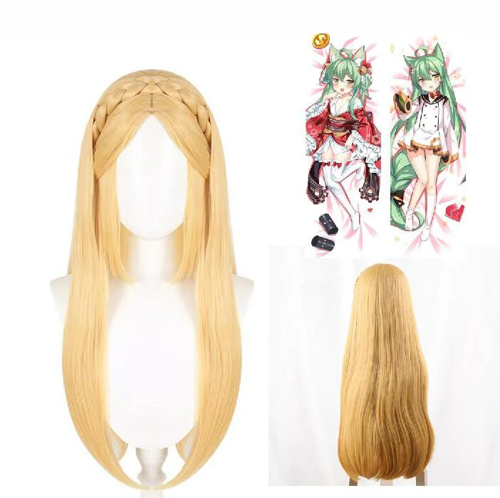 

Cosplay Wig Princess High Quality Golden Yellow Braided Heat Resistant Synthetic Hair Anime Wigs Dakimakura Pillow Case