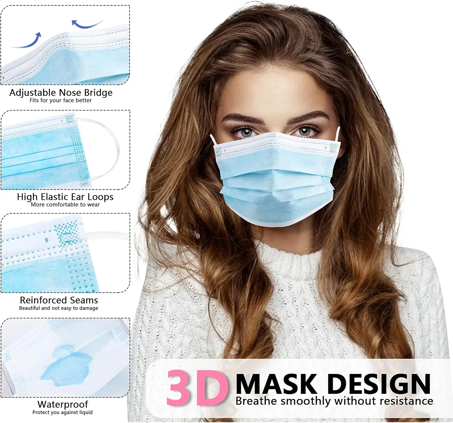 Paquet de 50 masques chirurgicaux Type IIR bleus, format familial pour usage quotidien.