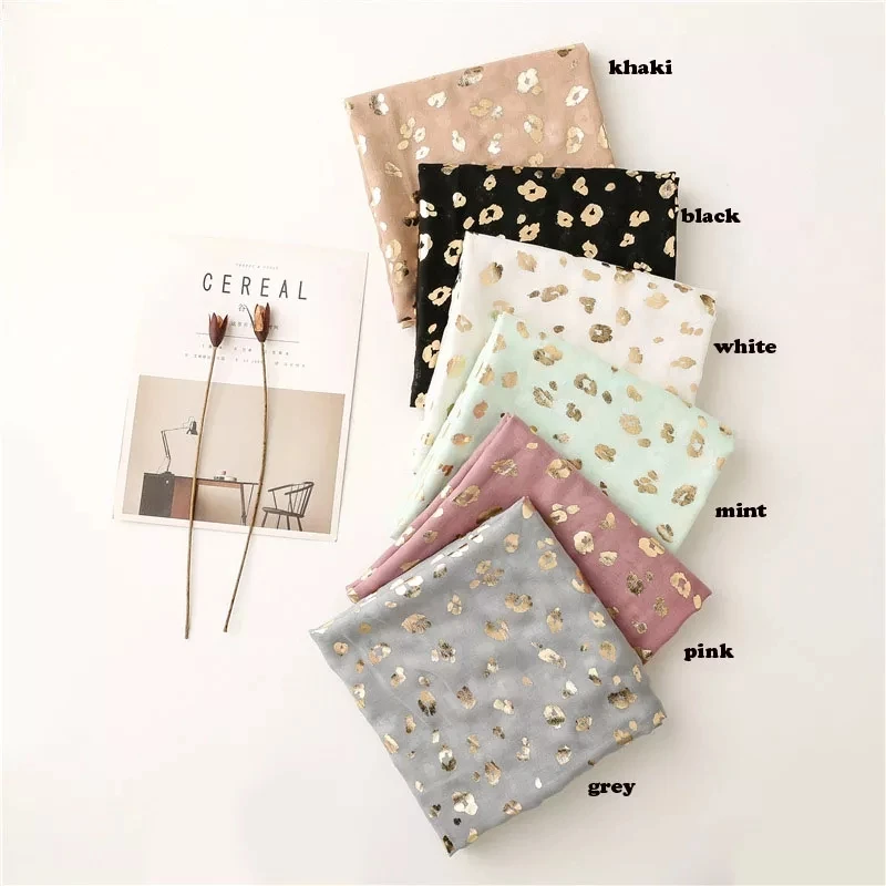 

2022 Newest Women Gold Foil Leopard Pattern Scarf Cotton Scarf Shawls