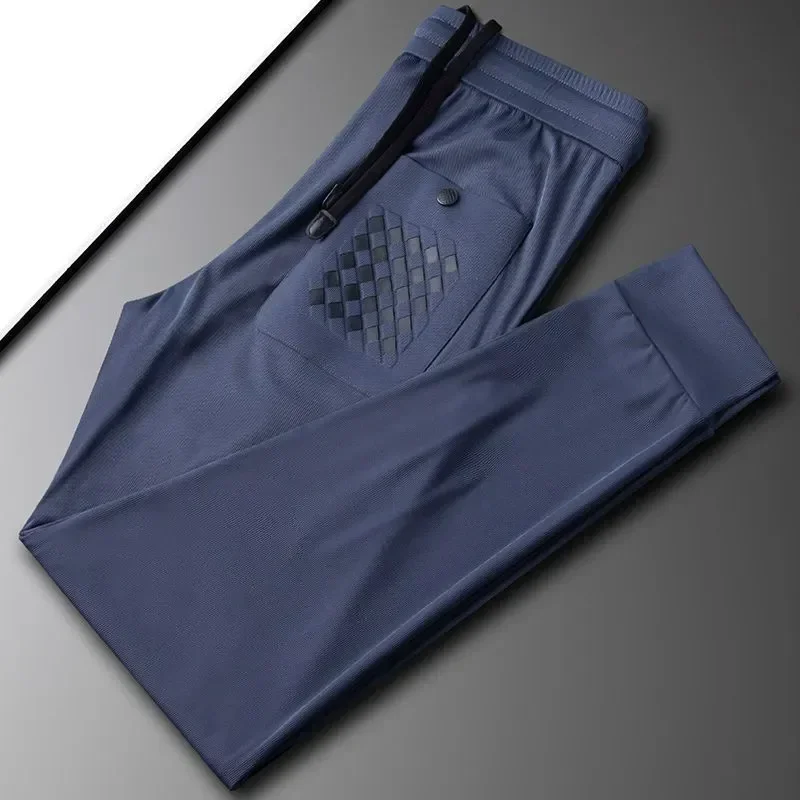 Elastic Silk Ice Casual Sports Pants, Men's Slim Fit Leggings, Fashion Thin Protectors, Luxury, Summer