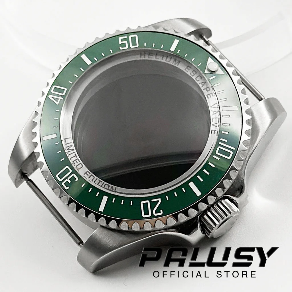 

44MM Green Ceramic Bezel Sapphire Crystal Silver Waterproof Watch Case Fit NH35 NH36 4R35 4R36 NH34 NH38 NH39 NH70 NH72 Movement