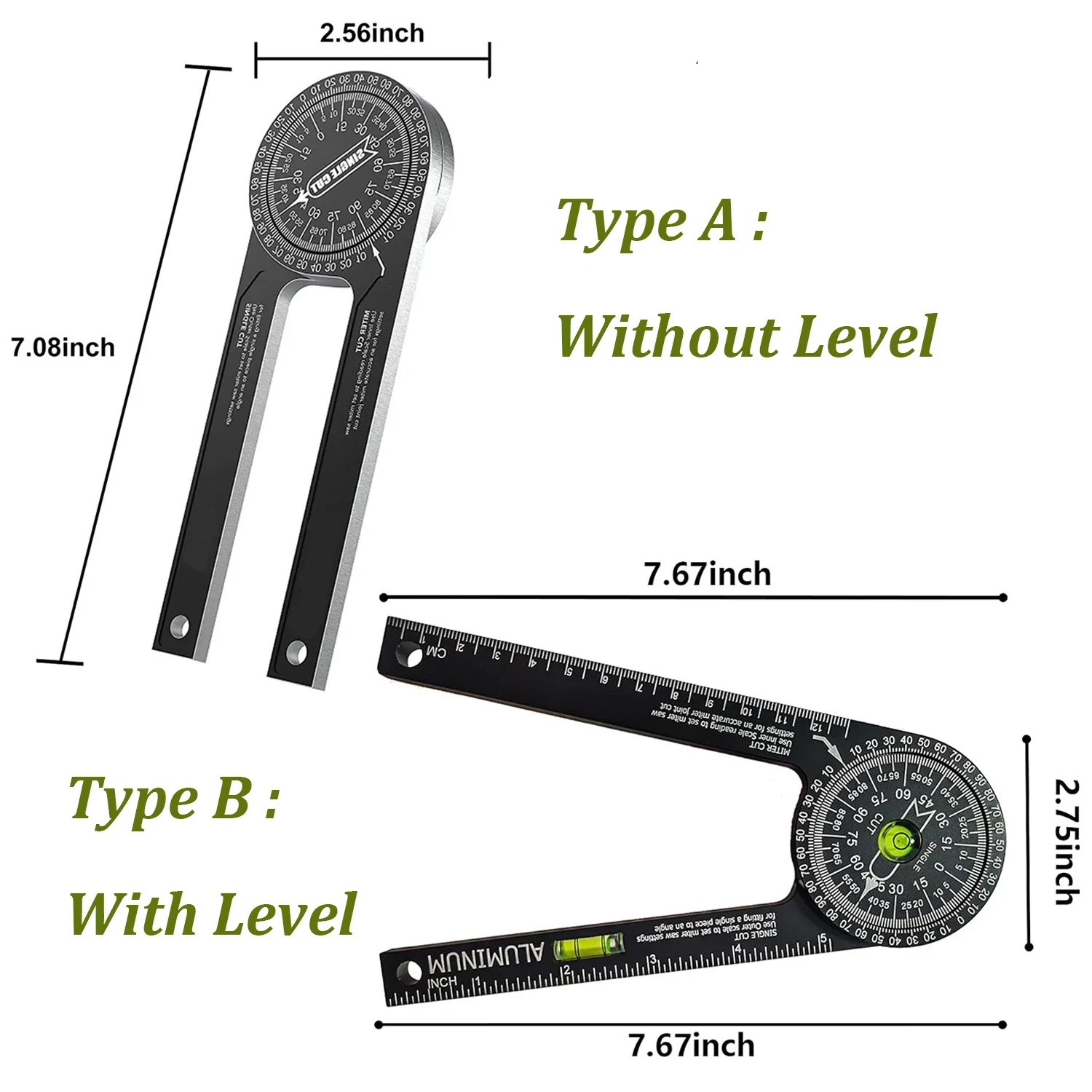 Miter Saw Protractor Aluminum 360&deg; Rotatable Horizontal Angle Ruler Precision Laser-Inside & Outside Miter Angle Measure Finder