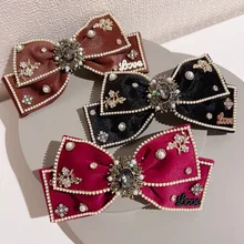 

Velvet Barrette for Women Girl Hair Accessories Fashion Fabric Rhinestone Bowknot Hair Clip Hairpin Wholesale