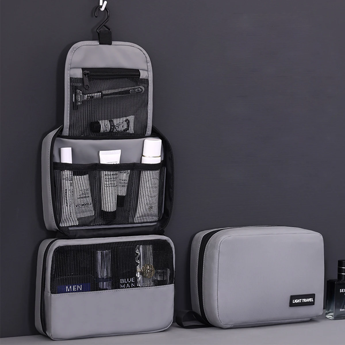 Men Foldable Toiletry Bag Travel Business Layered Multiple Pockets Cosmetic Makeup Cases Male Hanging Storage Organizer Wash Bag