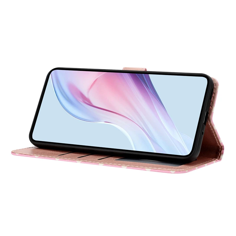 Luxury Leather Flip Wallet Card Case with Wave Dot Pattern - Elegant Phone Cover