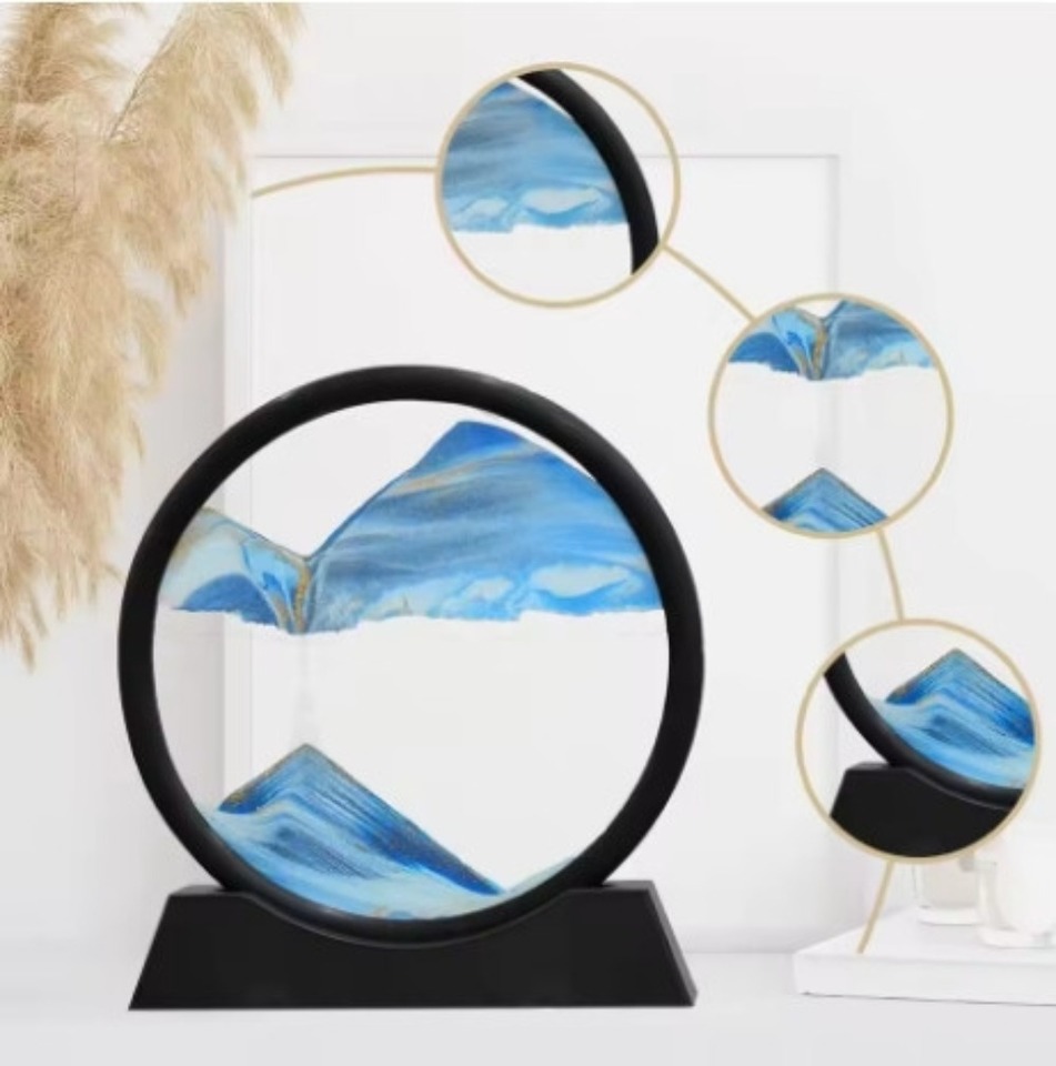 Moving Sand Art Picture Round Glass 3D Hourglass Deep Sea Sandscape In Motion Display Flowing Sand Frame 7/12inch For home Decor