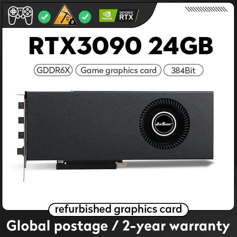 

Видеокарта JIESHUO TX 3090 24G 384BIT GDDR6X графическая Nvidia GeForce RTX3090 24 ГБ GPU PCI Express 4,0X16 видеокарта для настольных ПК