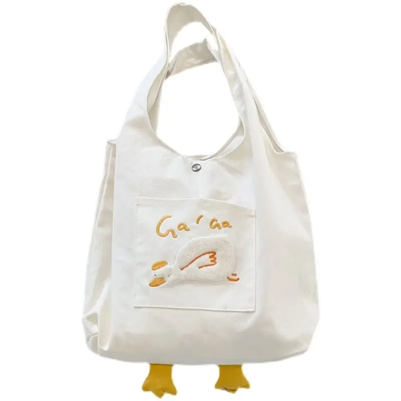 Cartoon Shoulder Bags Kawaii Canvas Bags Handbag for Women Shopper Cute Duck Tote Bag Japanese Style