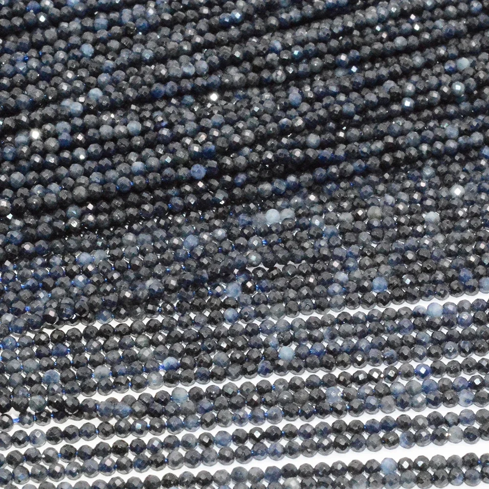 Loose gemstone beads,loose beads Natural Dark Sapphire Faceted Round Beads 2.3mm / 3mm