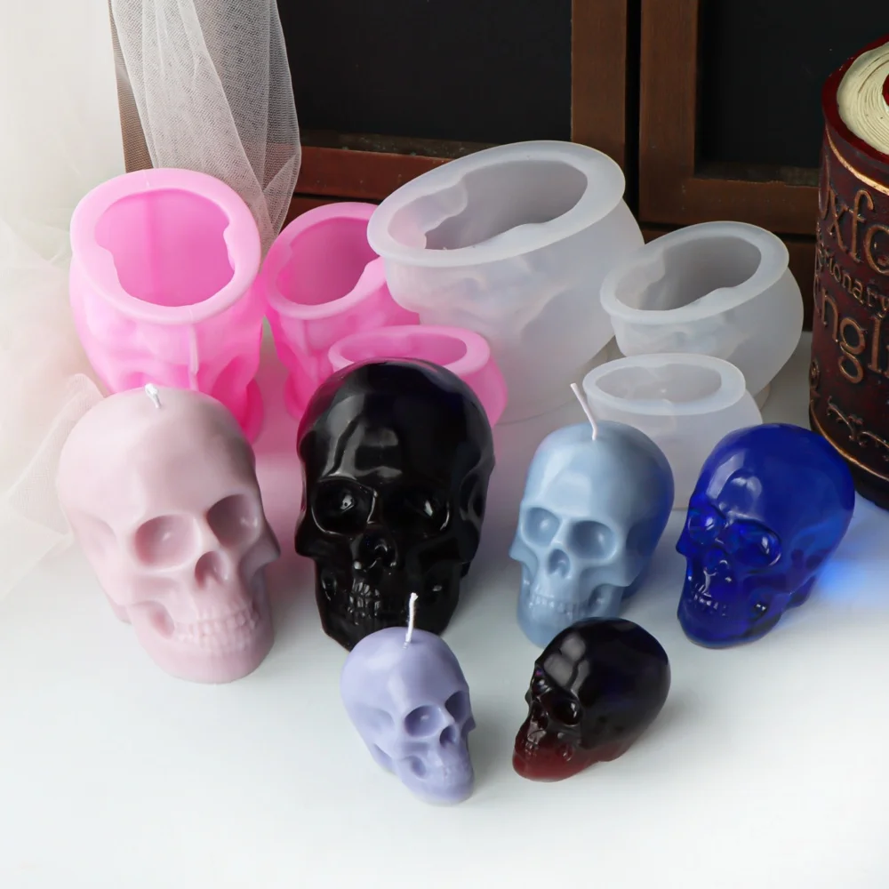 3D Skull Head Candle Silicone Mold DIY Horror Theme Epoxy Resin Craft Skeleton Shape Festive Halloween Decorations Creative Gift silicone mold silicone candle mold aromatherapy candle mold silicone candle molds candle mold