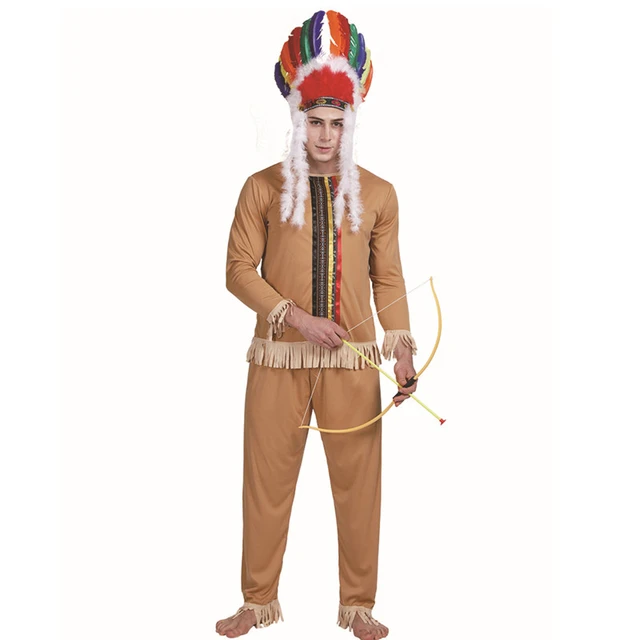 Disfraces de jefe de indios de Halloween para hombres, disfraz de guerrero  cazador primitivo para adultos