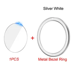 Premium Metal Bezel Ring with Tempered Glass Protective Film for MI Watch S3 S3 eSIM (Silver White)