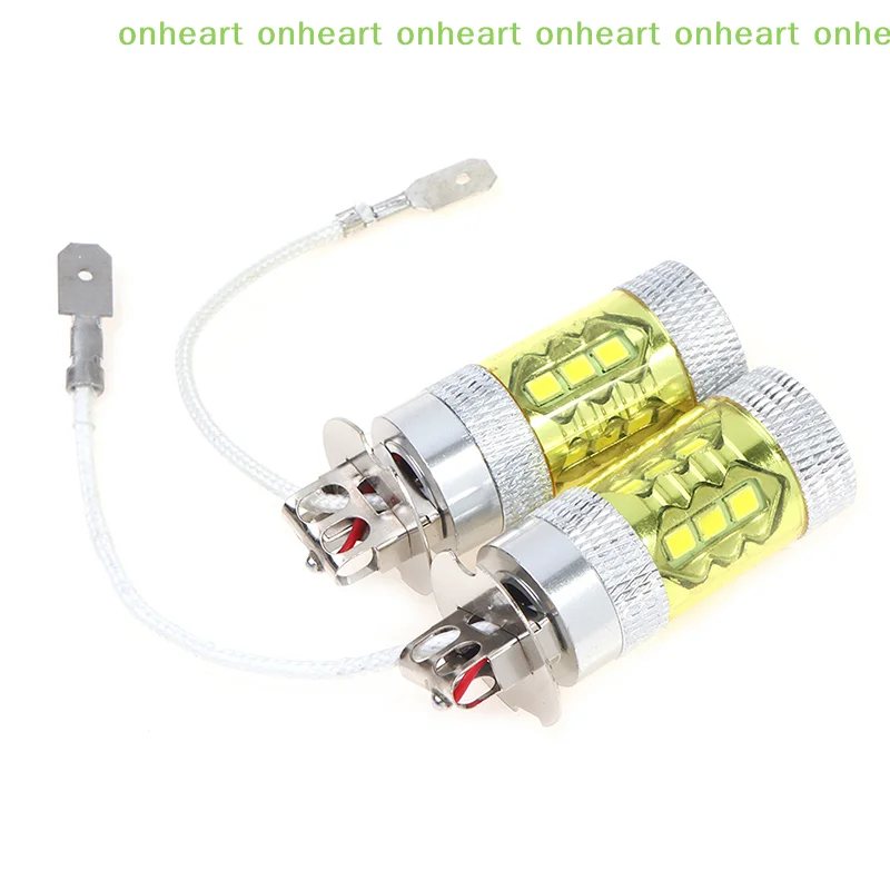 [C]2개 LED 안개등 12-24V H3 80W 16 SMD LED 자동차 안개등 노란색 고출력