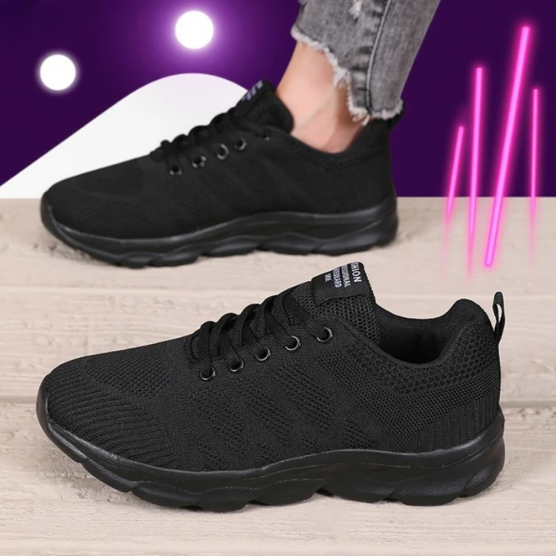 Black Pink Women's Running Shoes Light Comfortable Outdoor Training Sneakers Anti Slip Shock-absorbing  Platform Walking Shoes