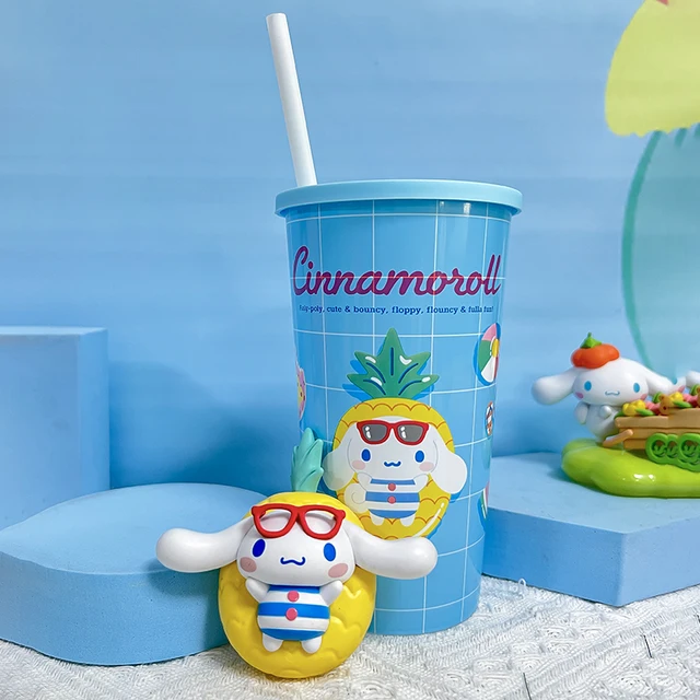 470Ml Sanrio Cinnamoroll Water Cup with Pendant Kuromi Styling Cup Cartoon Cute Straw Cup Kawaii Plush Toys Children Doll Gifts