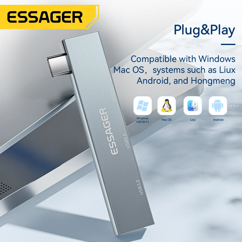 Essager 3 in 1 Type C to USB Hub 3 Ports C Extended Plug Portable USB High Speed Hub For Macbook Pro Computer Accessories