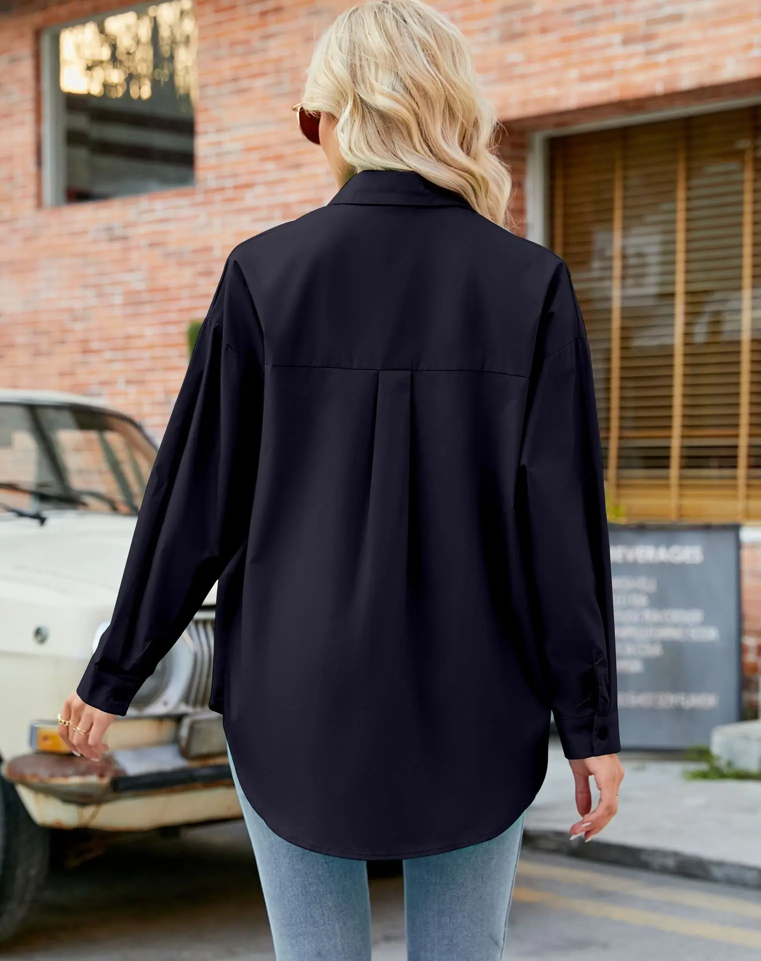 Womens Clothing V-neck Solid Button Long Sleeve Casual Blouse