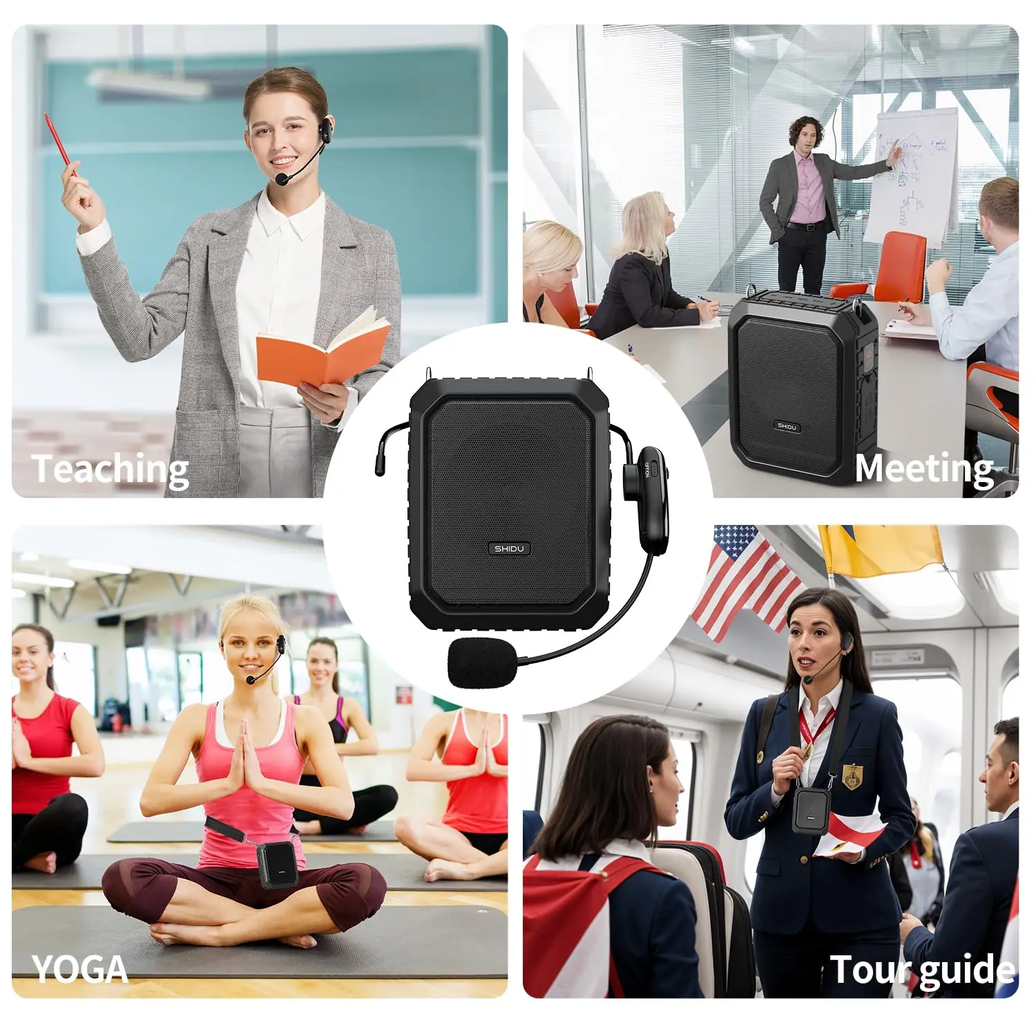 SHIDU Voice Amplifier for Teacher with Wireless Microphone Headset, IPX5 Waterproof Bluetooth Speaker, 4400mAh Power Bank M800