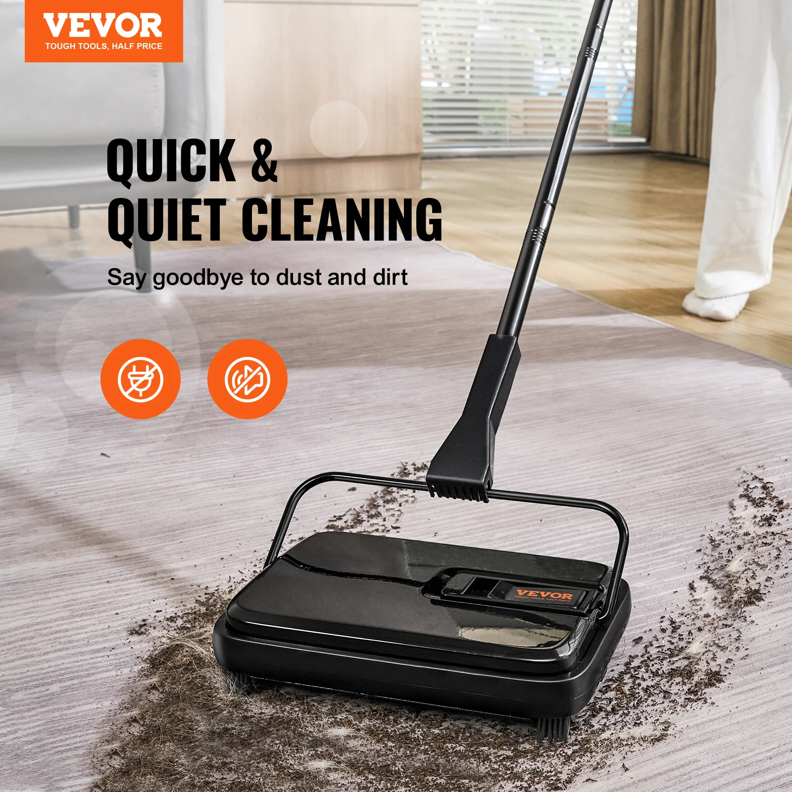 VEVOR Manual Carpet Sweeper 7.87 in Sweeping Paths 300 ml Dustbin Capacity with Comb for Home Rugs Hardwood Surfaces Wood Floors carpet floor sweeper