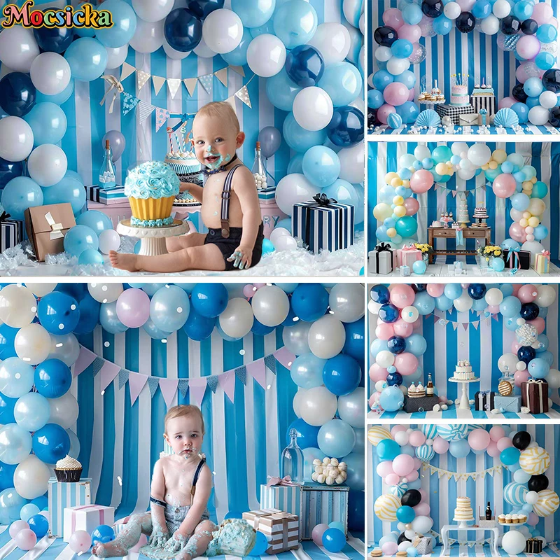 

Mocsicka Photography Background Cake Smash Baby Shower Kids Birthday Party Decor Blue Arch Balloon Gift Backdrop Photo Studio