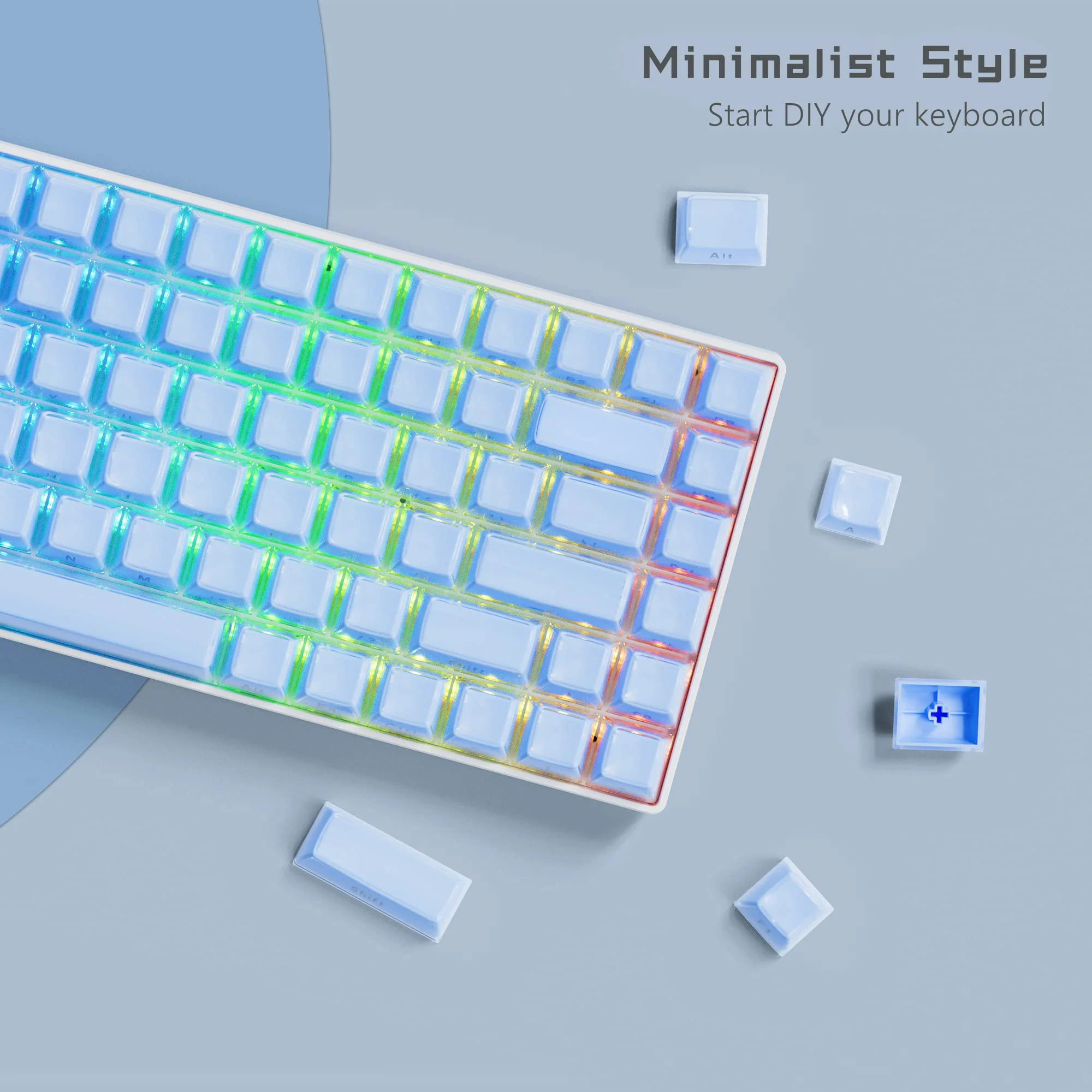 

113 Keys Multicolor Ice Crystal Keycap OEM Profile ABS Jelly Round Side Print Key Caps for Cherry MX Mechanical Gaming Keyboard