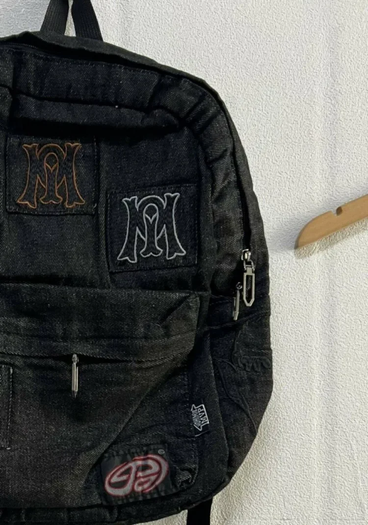 Y2k Aesthetic All Match Letter Embroidery Backpack Patchwork Vintage Gothic Schoolbags Luxury Design Casual Students Backpacks 4