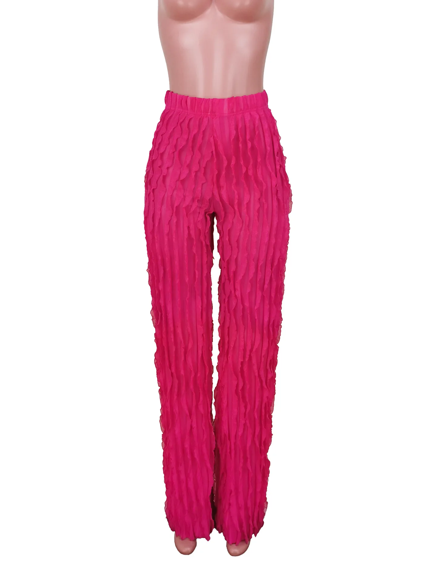Women's Ruffles High Waist Mesh Pants Casual Wide Leg Pants Matching Streetwear Summer Clothes Club Trousers Fashion 2023