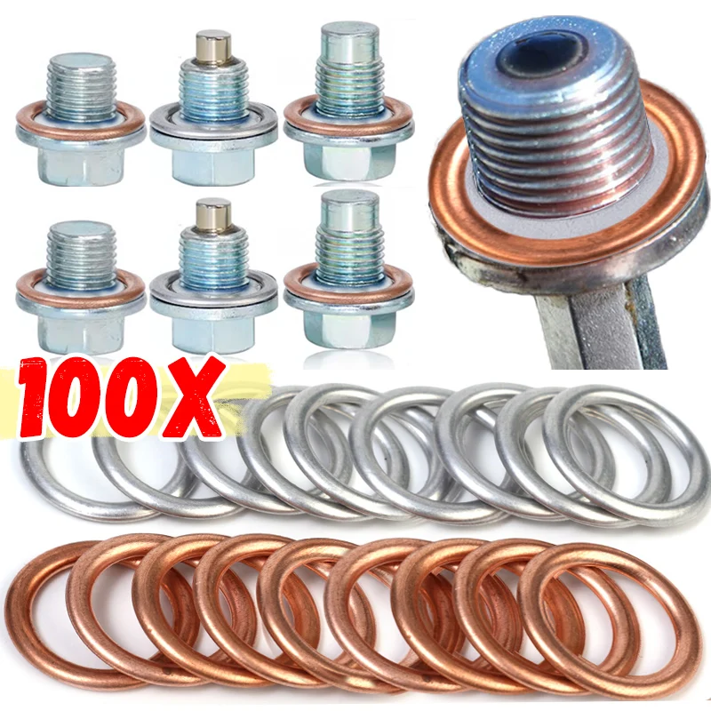 Oil Drain Plug Gasket Car Engine Oil Pan Gaskets 14mm I.D. Aluminium Sealing Circle Transmission Oil Drain Plug Screw Gasket for Volkswagen Audi